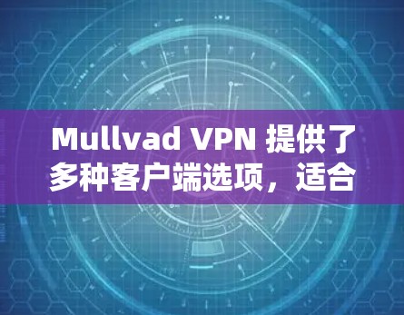 Mullvad VPN 提供了多种客户端选项,适合不同需求的用户。以下是推荐 Mullvad VPN 提供了多种客户端选项,适合不同需求的用户。以下是推荐